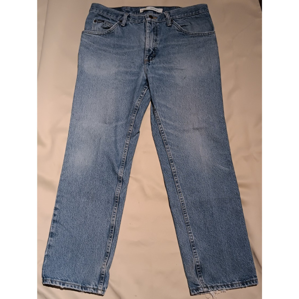 Lee Jeans Men' 34x29 Blue Denim Regular Fit Grunge Outdoors Medium Wash Logo